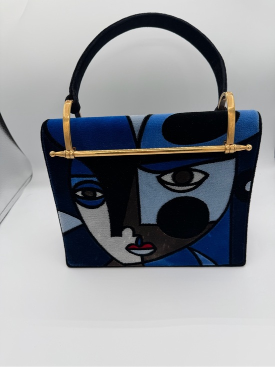 Prada Handbags - Rare Prada Velvet Abstract Face Art-Print Top-Handle Bag